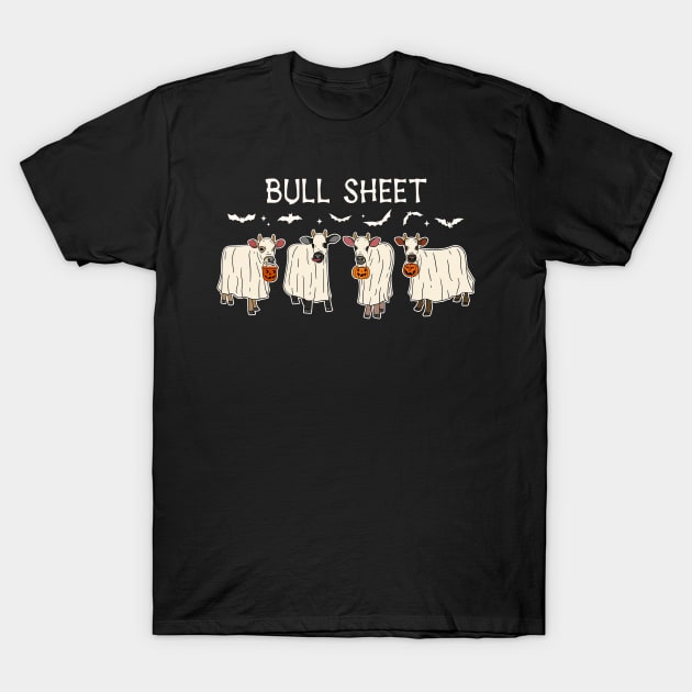 Funny Halloween Boo Ghost Cow Costume Bull Sheet Cow Lover T-Shirt by Rene	Malitzki1a